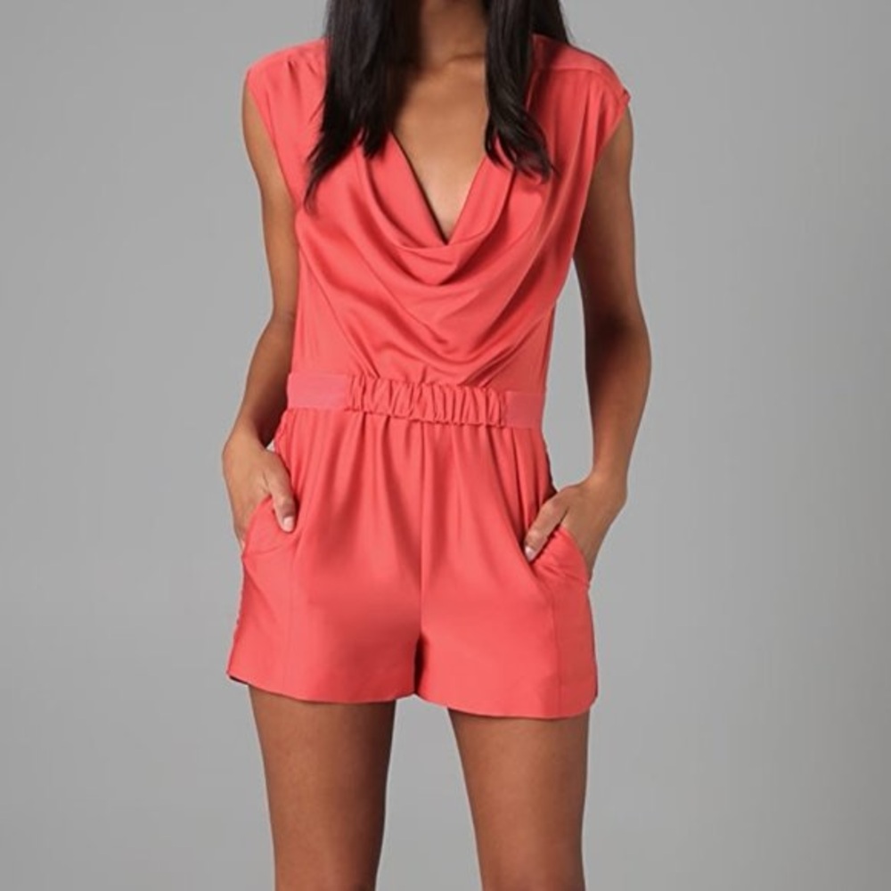 Diane Von Furstenberg DVF Bellancia Silk Coral Romper 0